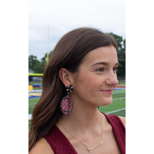 Maroon & Black Glitter Football Earring