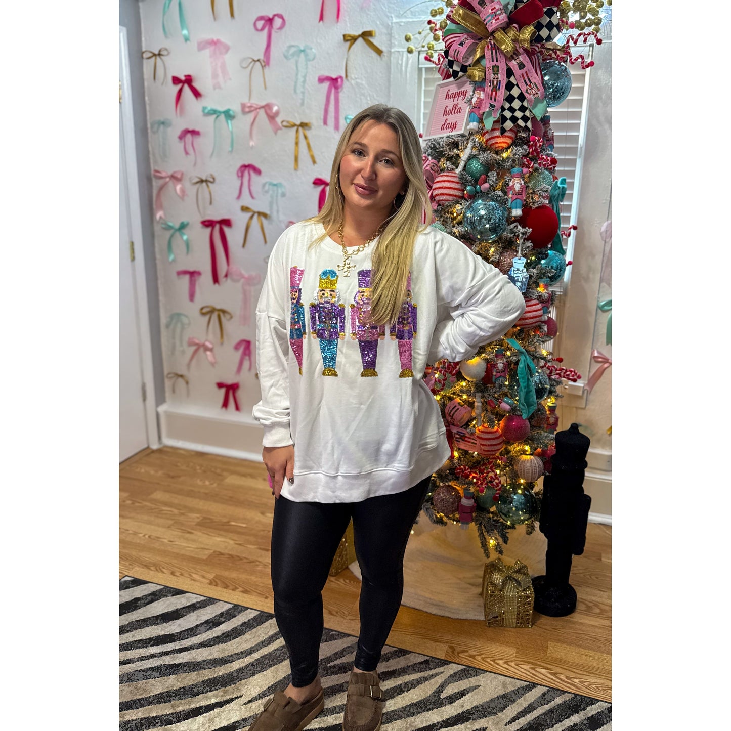 Nutcracker Sequin Top, White Multi