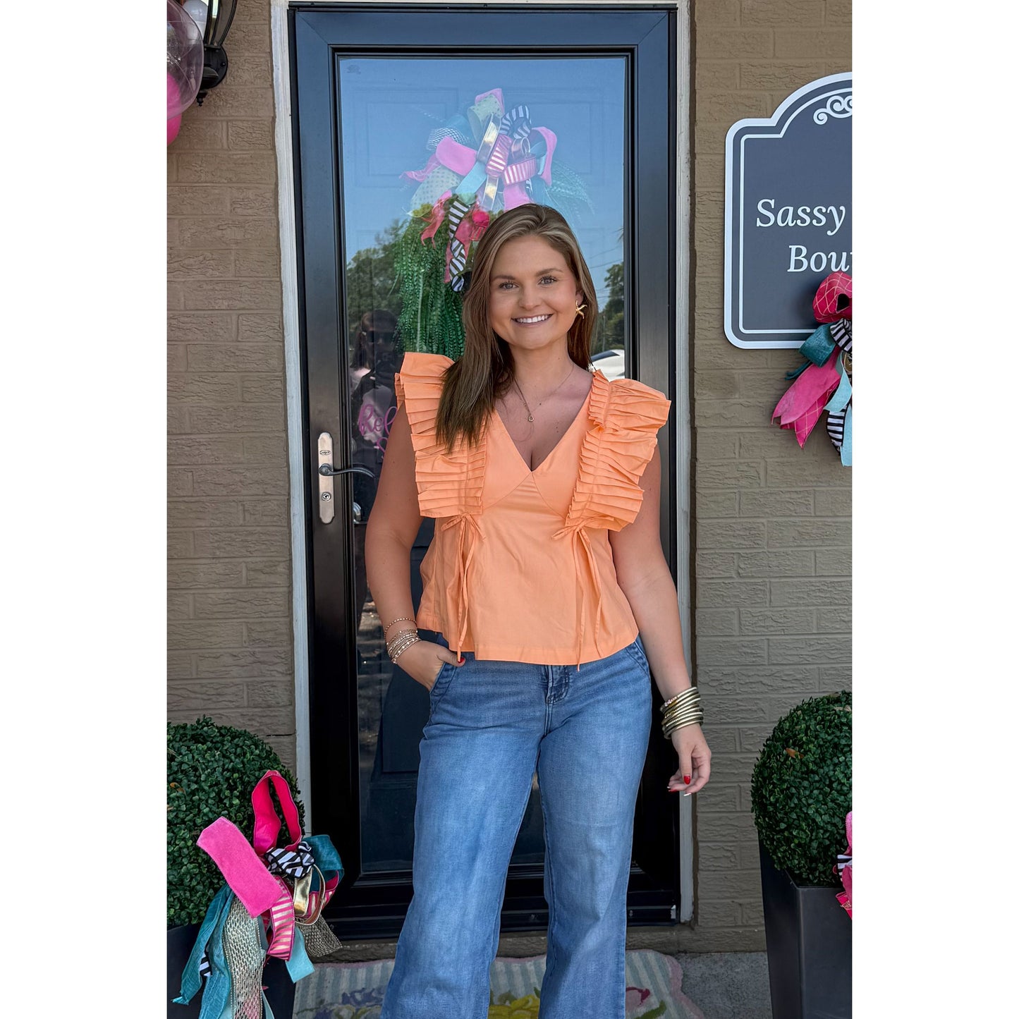 Ruffle Detail Top, Apricot