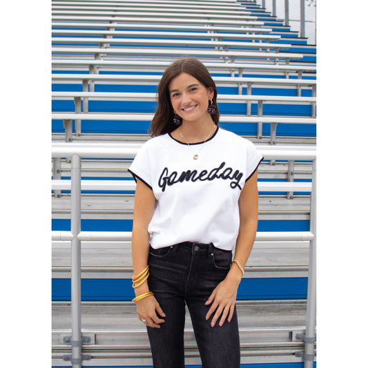 Gameday Tinsel Top, White/Black
