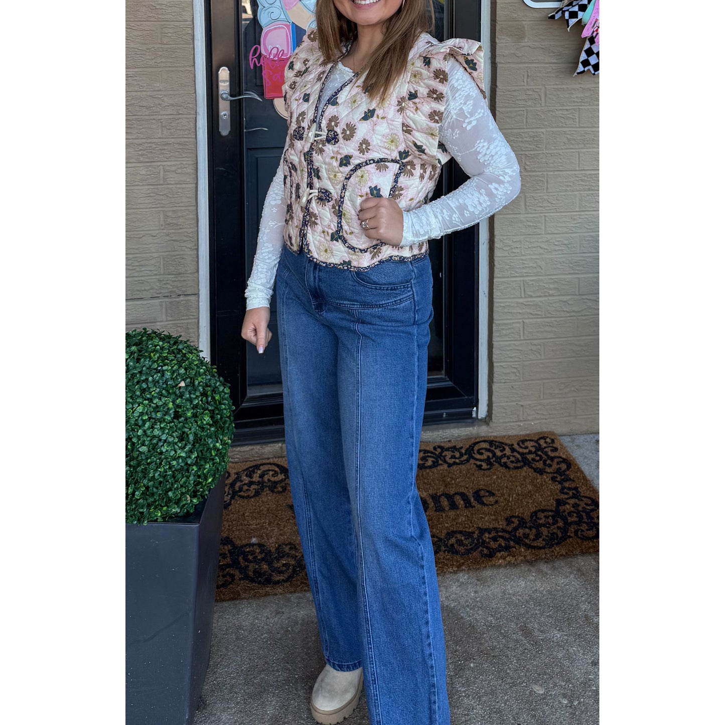 Floral Detail Quilted Vest