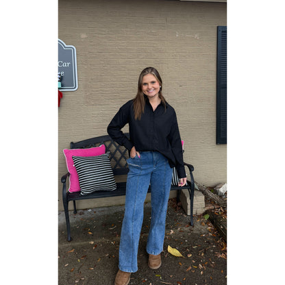 Sadie Button Down Blouse, Black