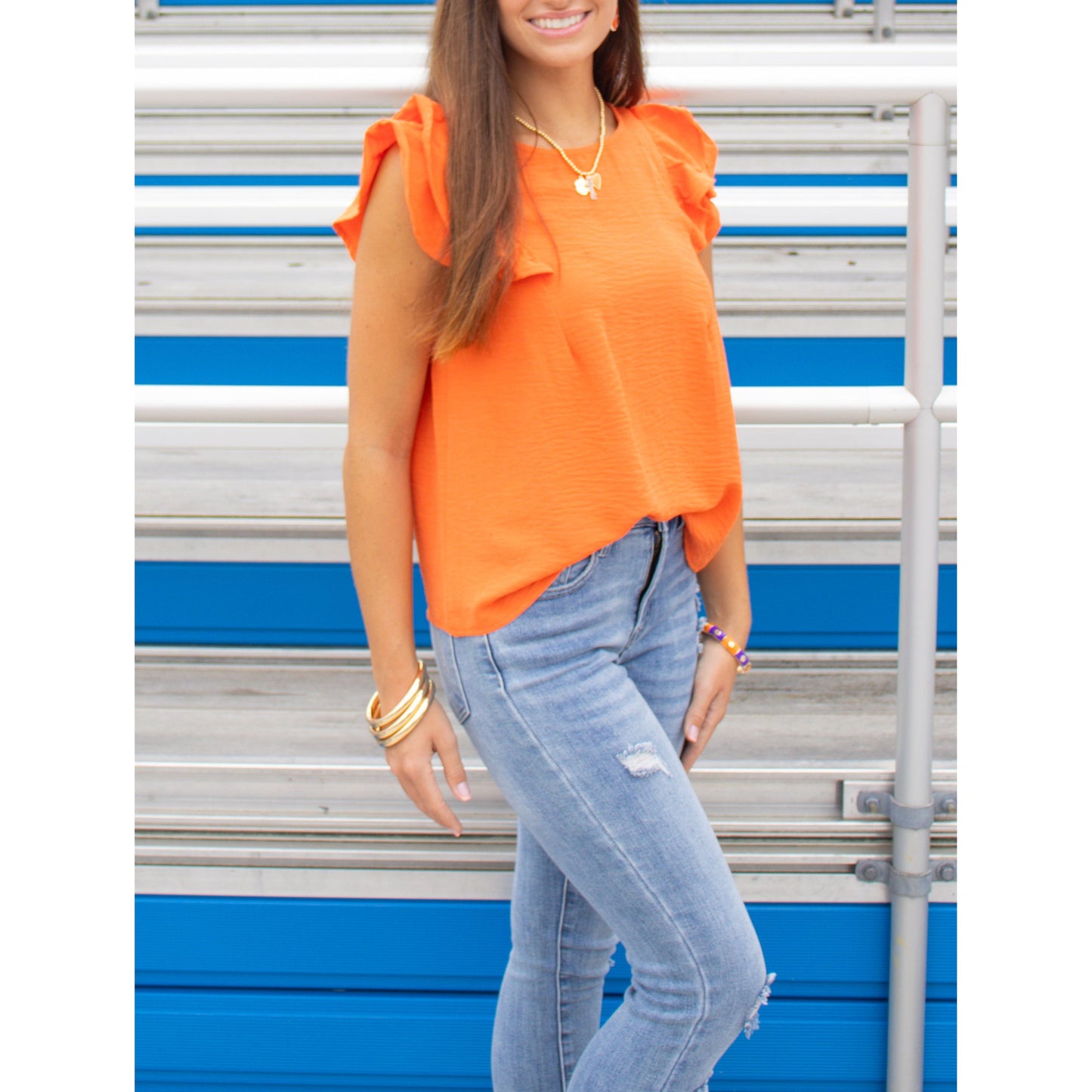 Khloe Round Neck Top, Orange