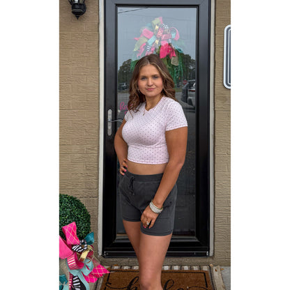 Polka Dot Detail Crop Top, Pink/Black