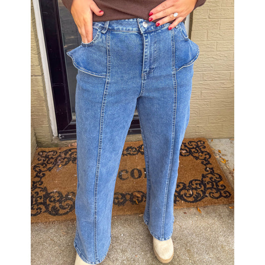 Maddie Ruffle Detail Jeans, Medium Wash