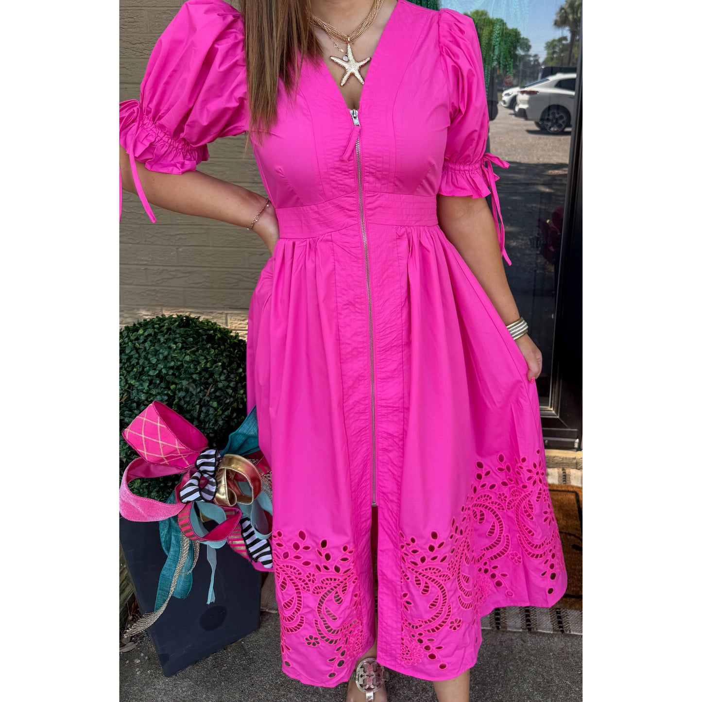 Barbie Girl Detail Dress, Hot Pink