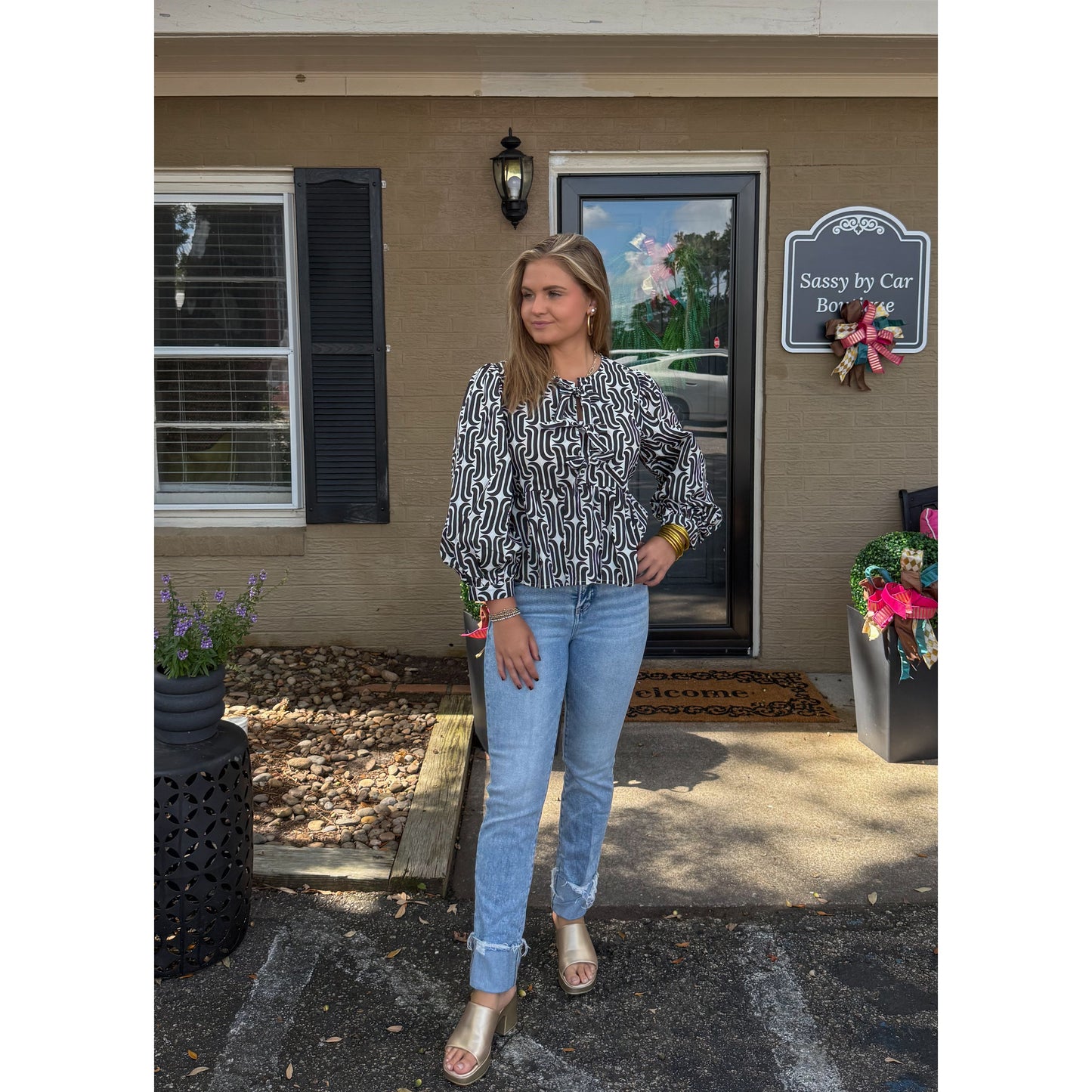Lola Abstract Pattern Top, Black/White