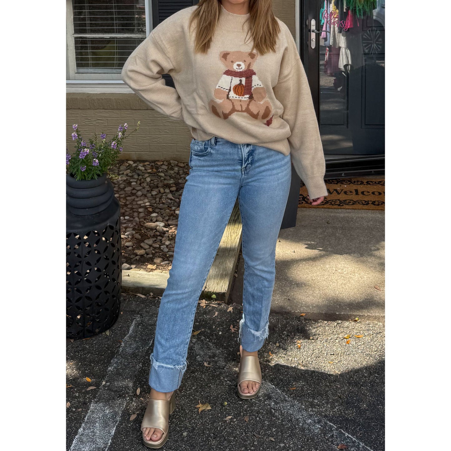 Fall Teddy Bear Sweater, Beige Multi