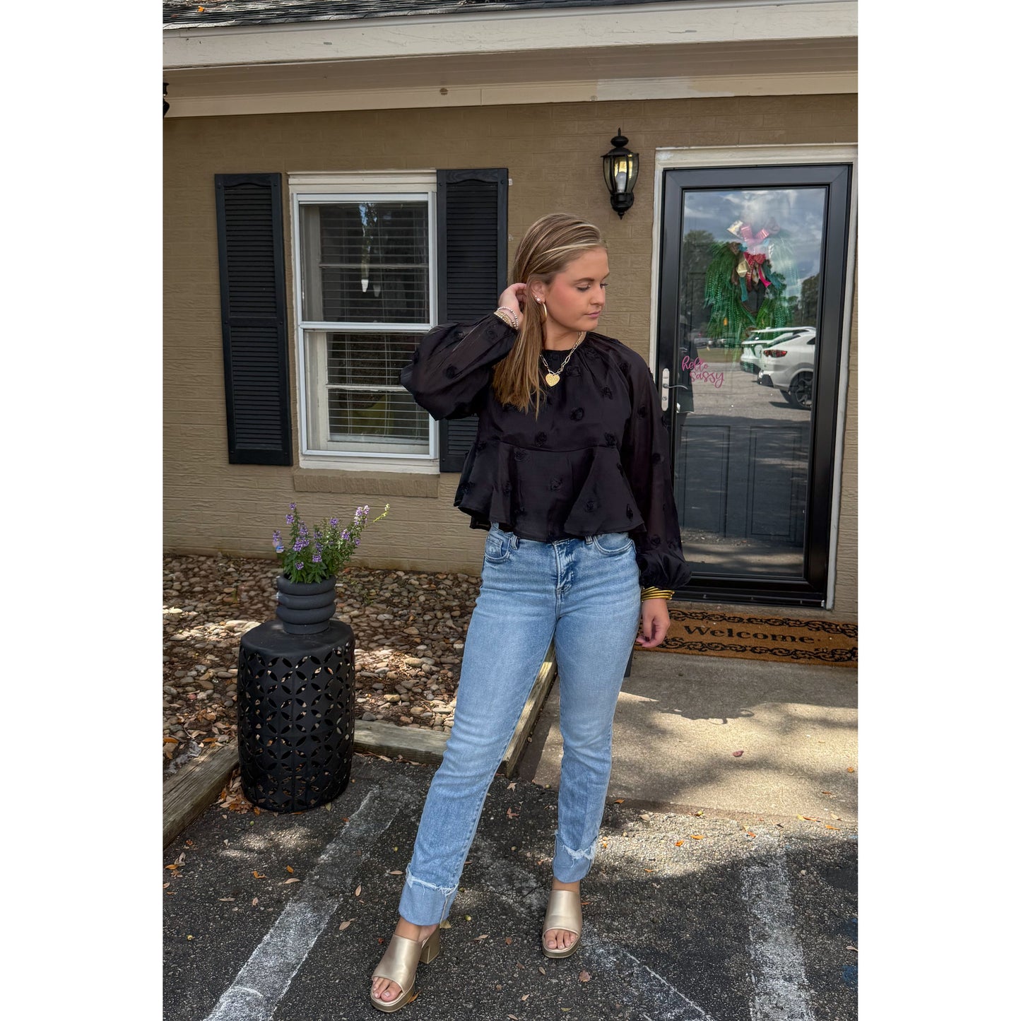 Adelyn Floral Top, Black
