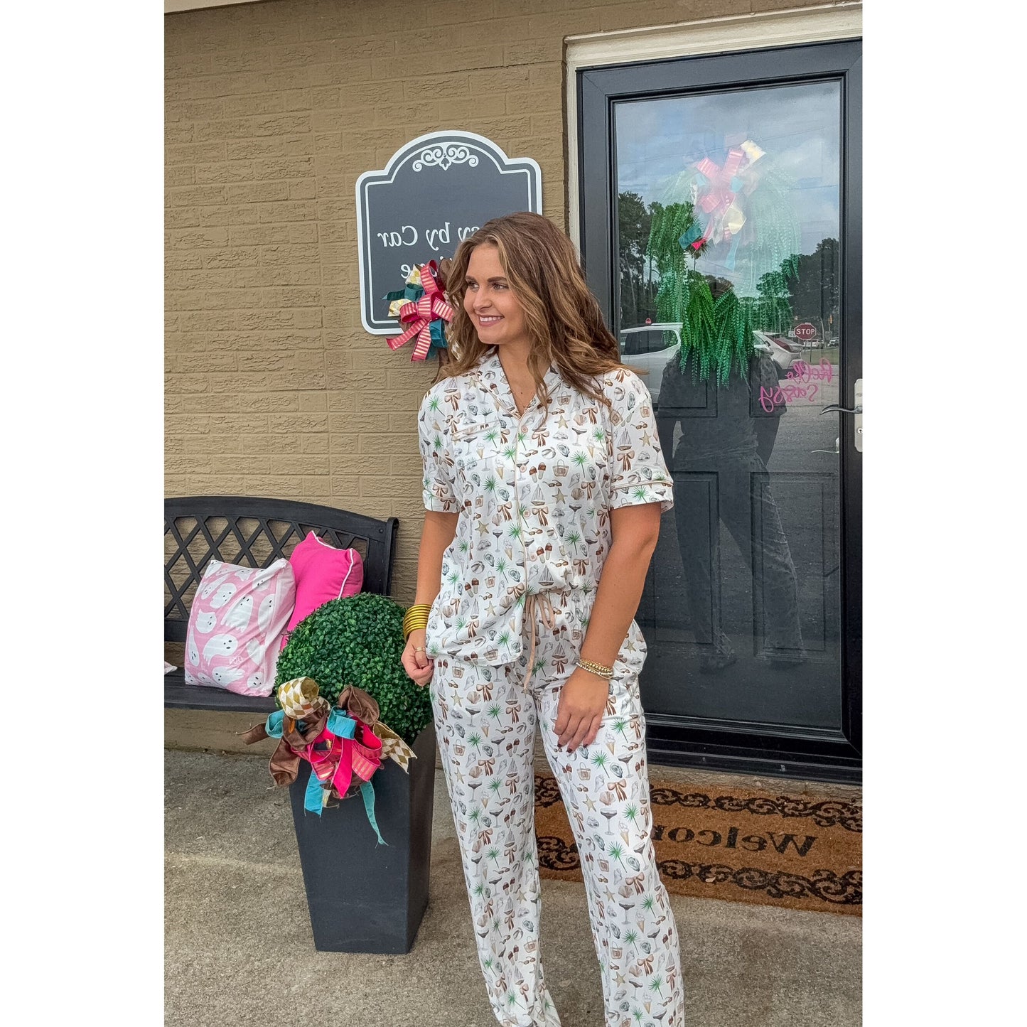 Neutral Coastal Cocktail - Short Sleeve + Pant Pajama Set