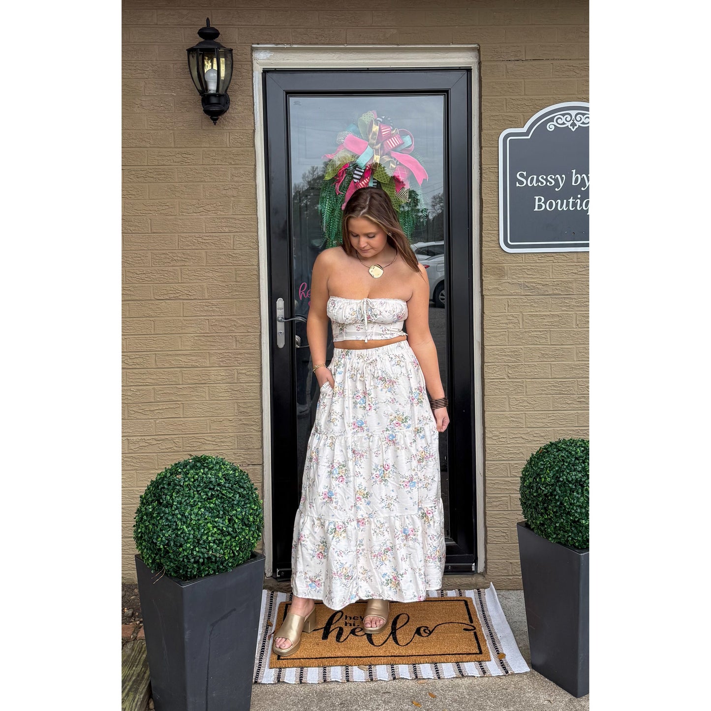 Floral Detail Maxi Skirt Set, Multi