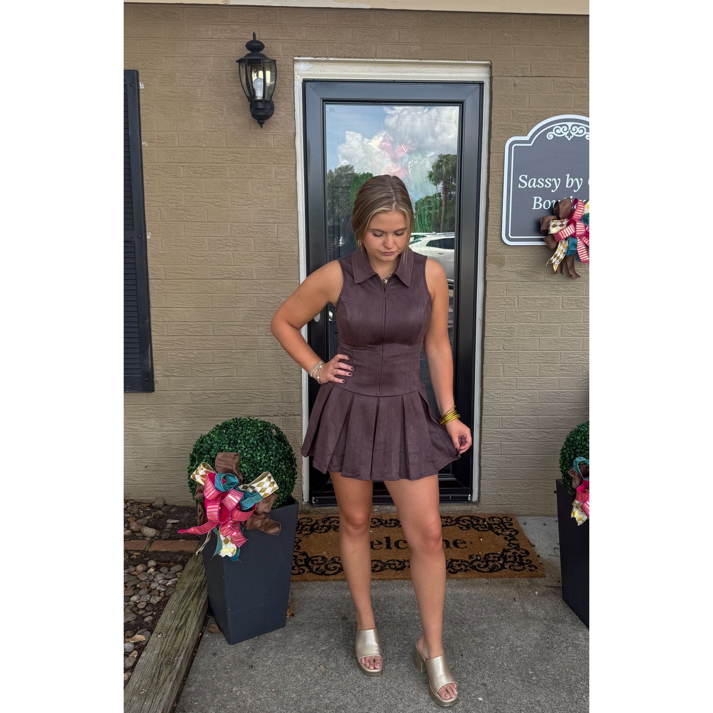 Annie Suede Mini Dress, Chocolate