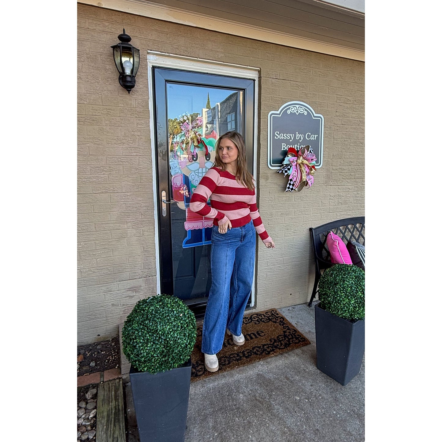 Adalyn Stripe Top, Pink/Red