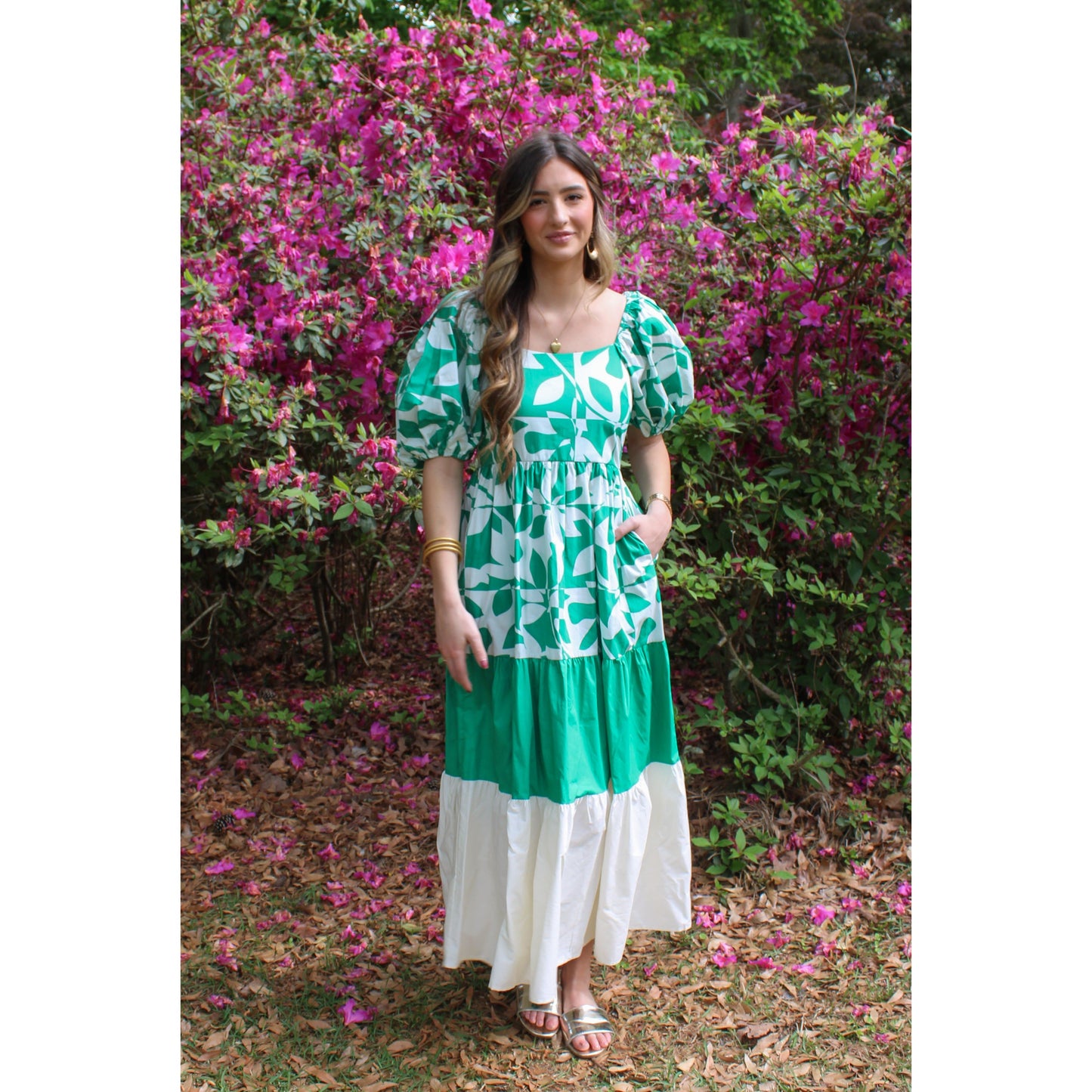 Abilene Floral Maxi Dress, Kelly Green/White