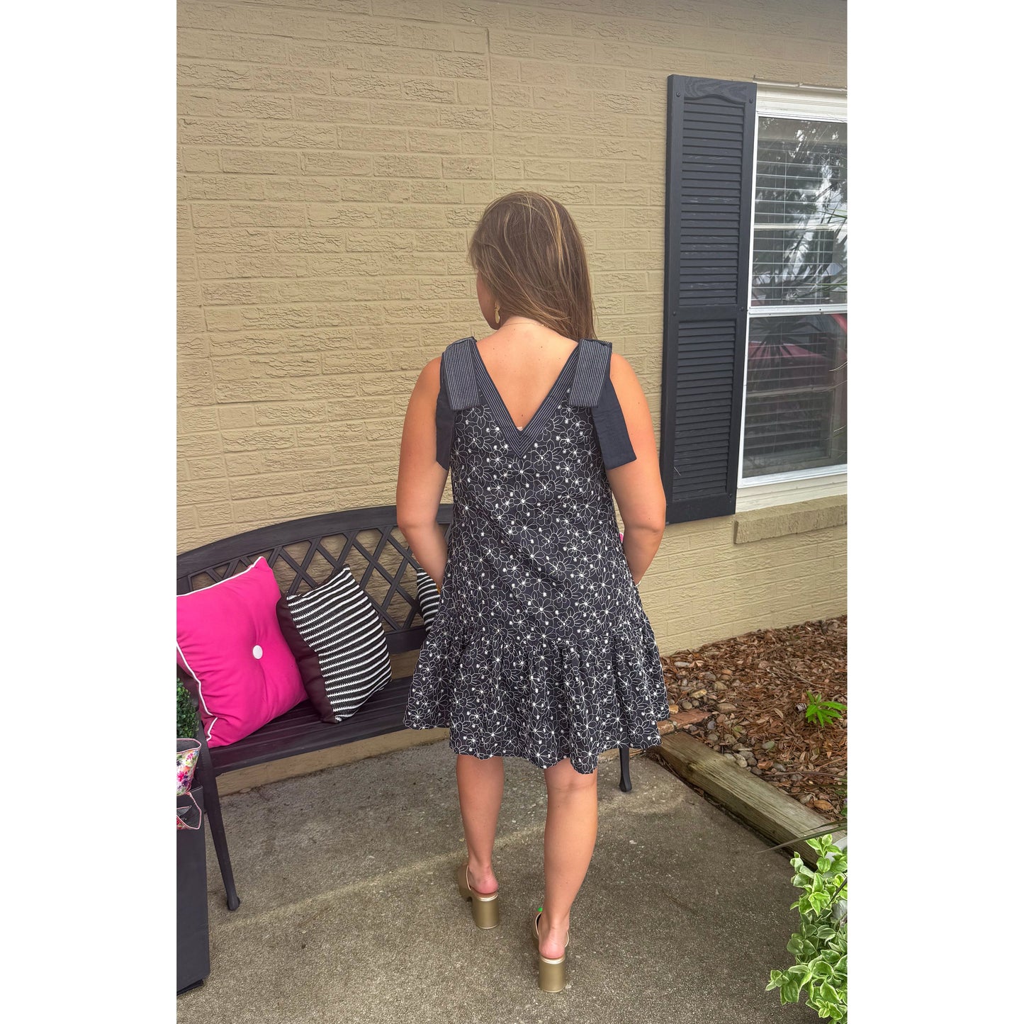 Rachel Floral Mini Dress, Black/White