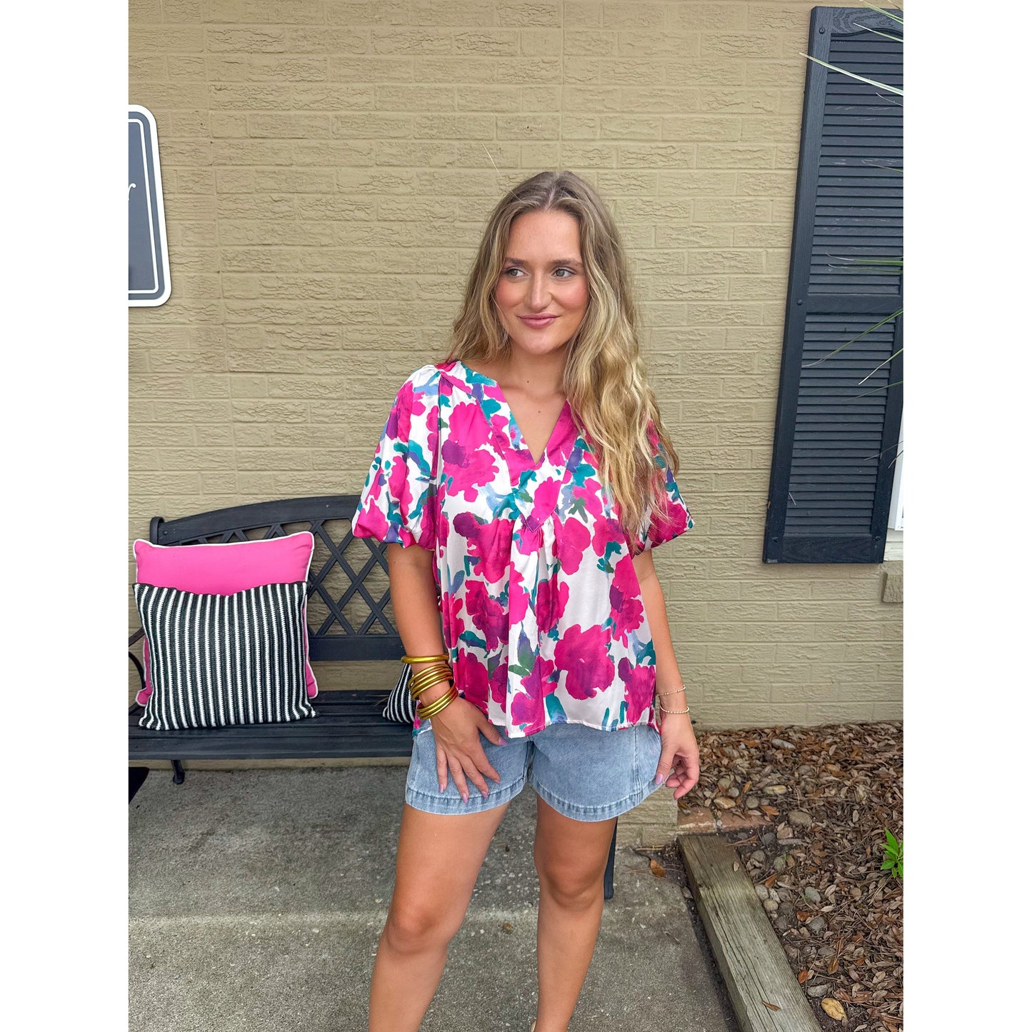 Kallie Floral Blouse, Fuchsia Multi