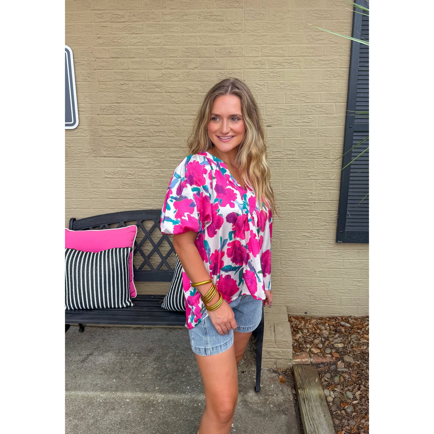 Kallie Floral Blouse, Fuchsia Multi