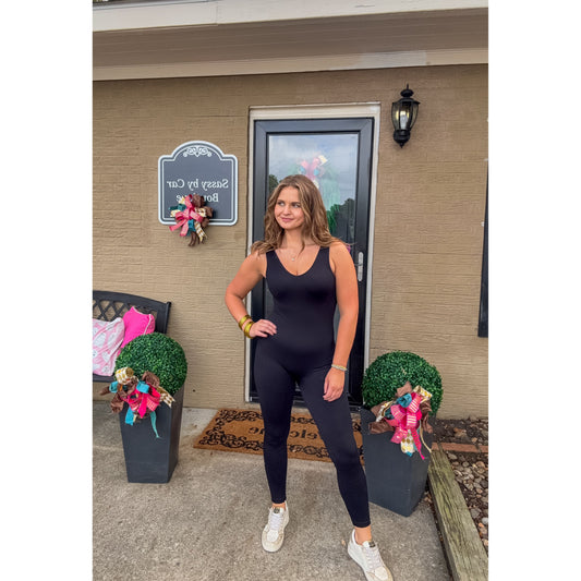 Reversible V-Neck Jumpsuit, Black