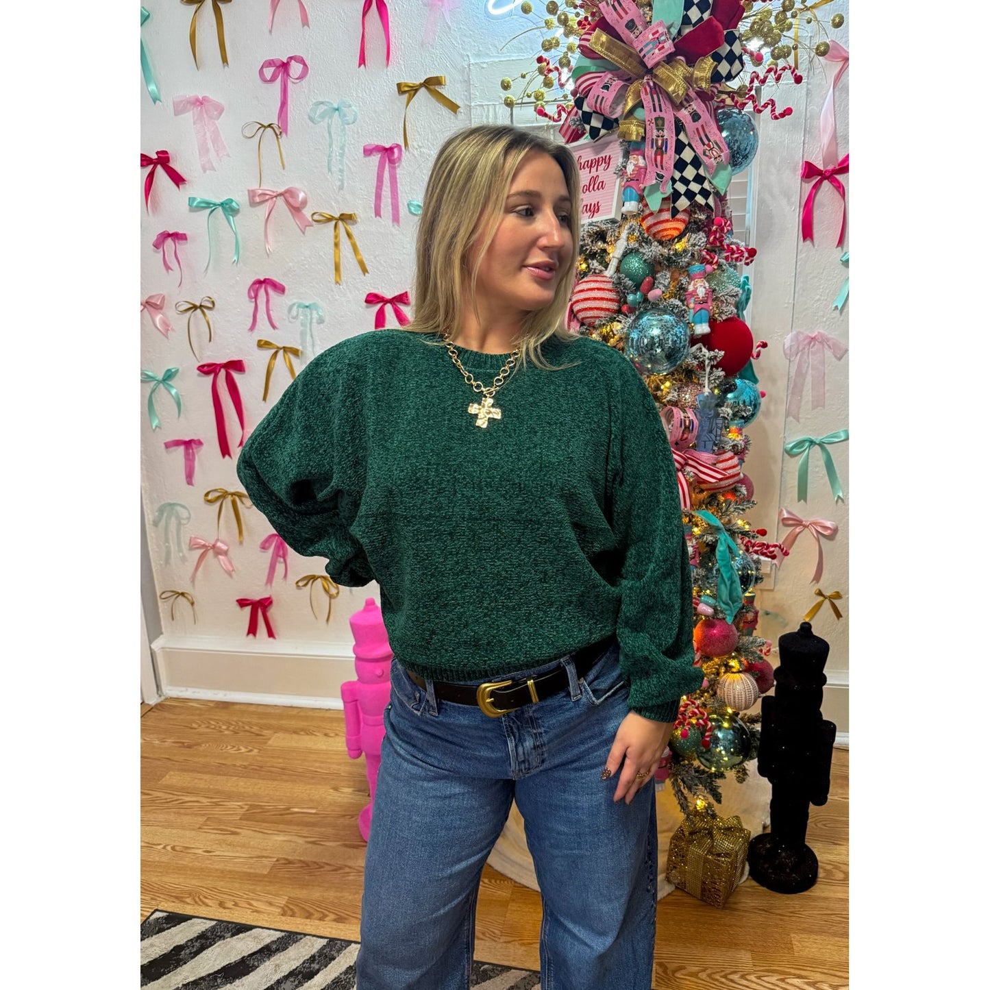 Fuzzy Sweater, Hunter Green