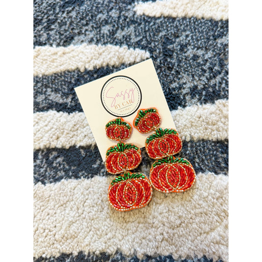 Pumpkin Tier Beaded Earrings