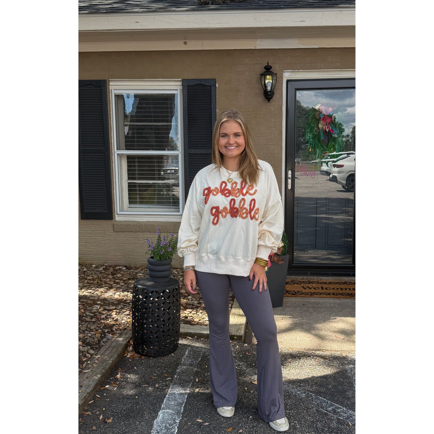 Gobble Gobble Oversized Top, Ivory Multi