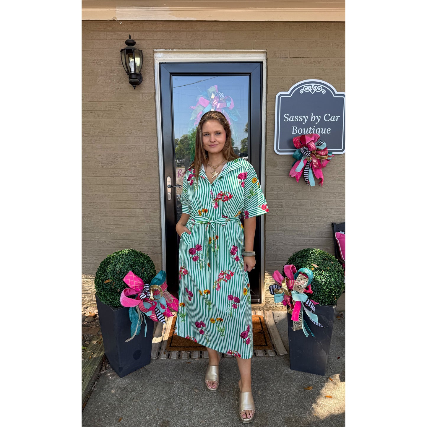 Lilly Detail Midi Dress, Green Multi