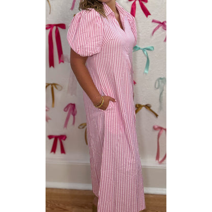 Georgia Stripe Maxi Dress, Pink/White
