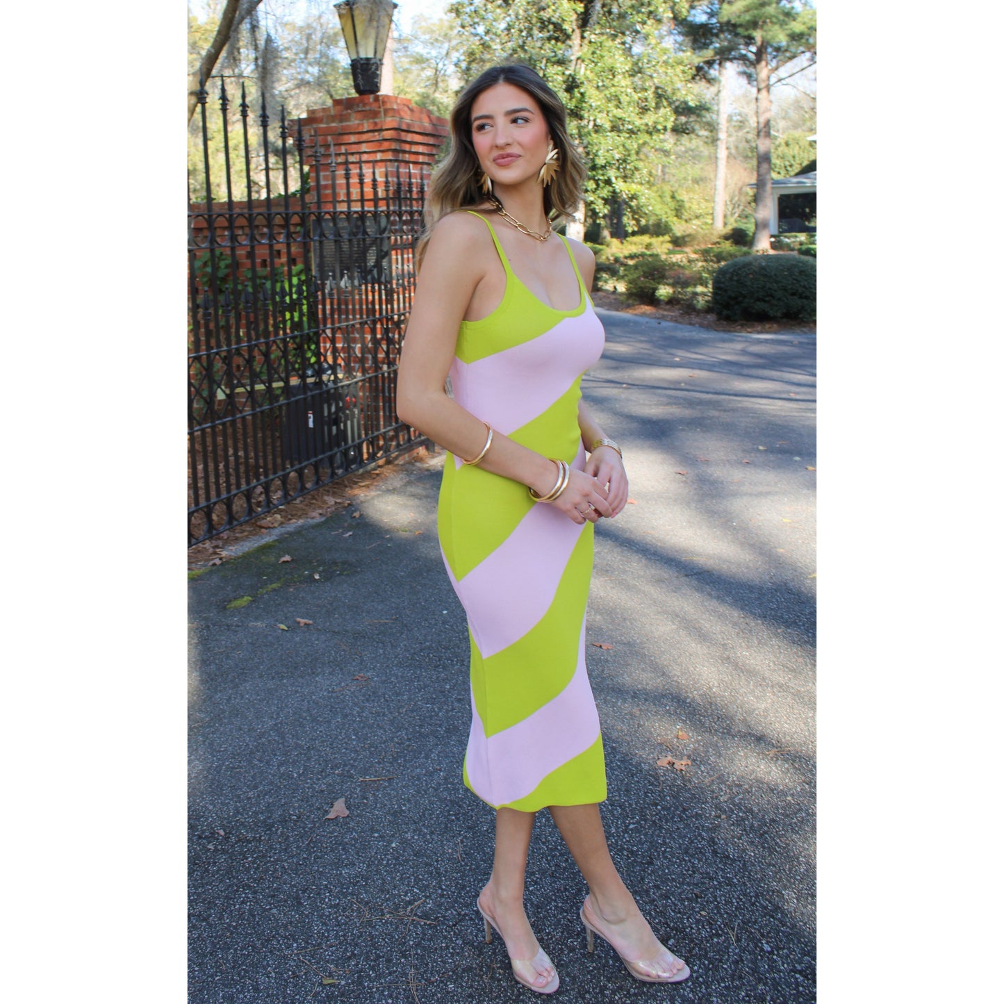 Marlee Stripe Dress, Pink/Green