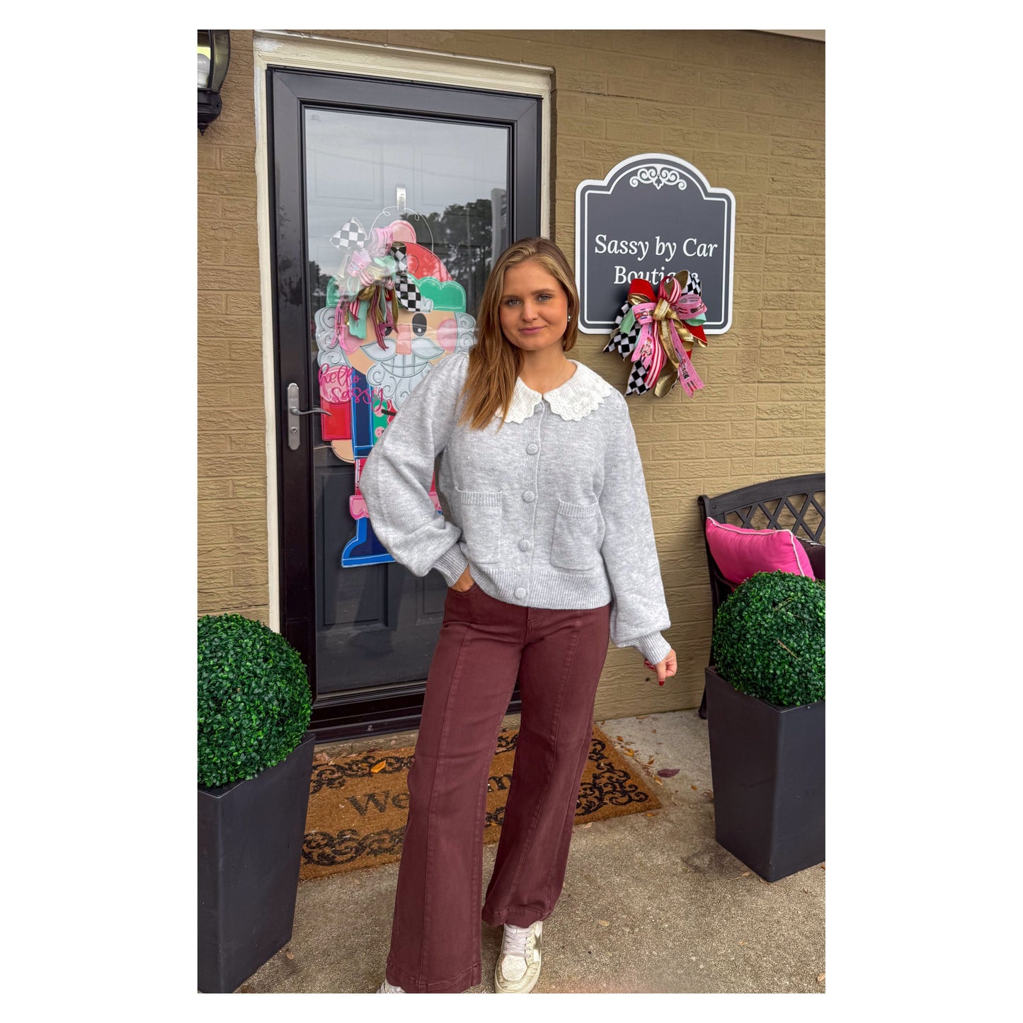 Raelynn Detail Sweater, White/Grey