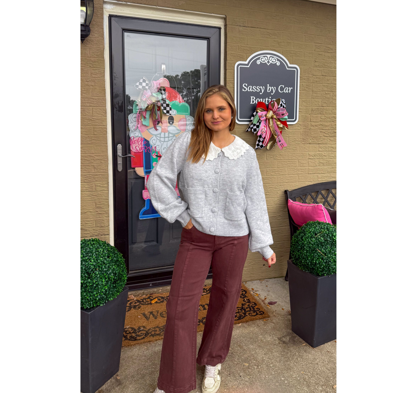 Raelynn Detail Sweater, White/Grey