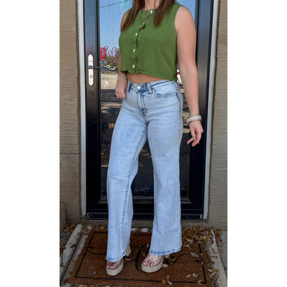 Heidi Wide Leg Jeans, Light Wash
