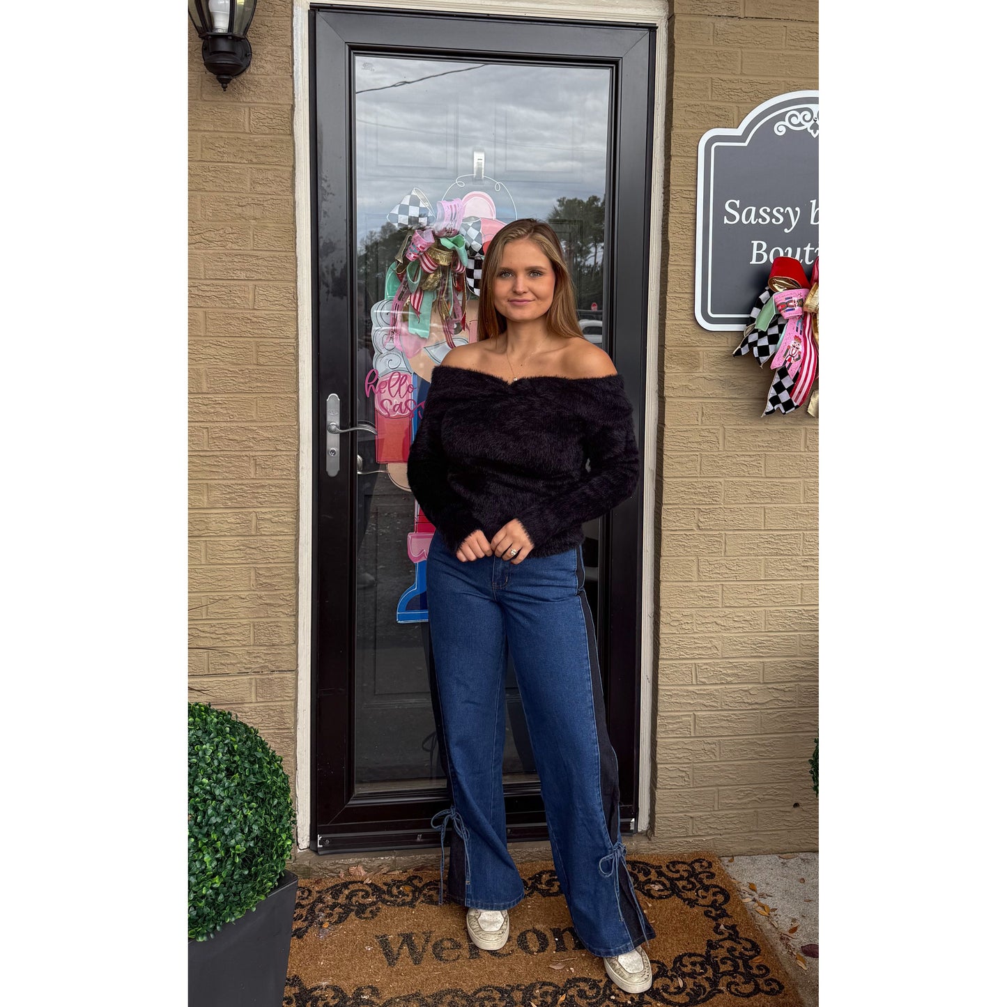 OTS Fuzzy Knit Sweater, Black