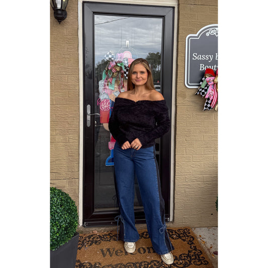 OTS Fuzzy Knit Sweater, Black