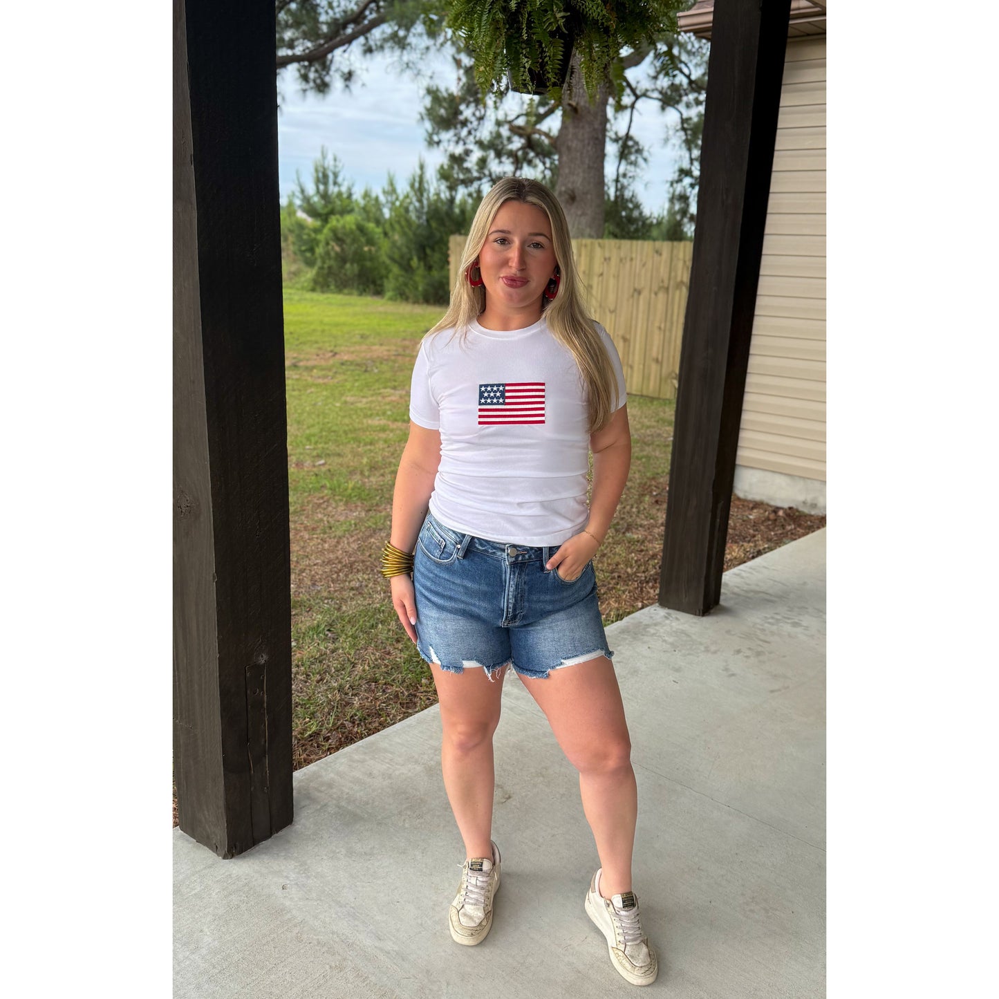 USA Flag Graphic Top, White Multi