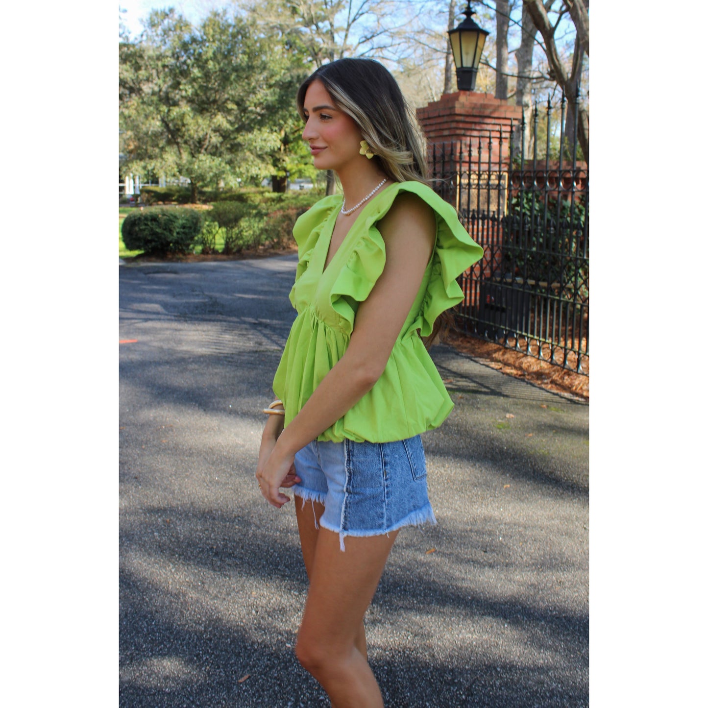 Bethany Puff Sleeve Top, Chartreuse