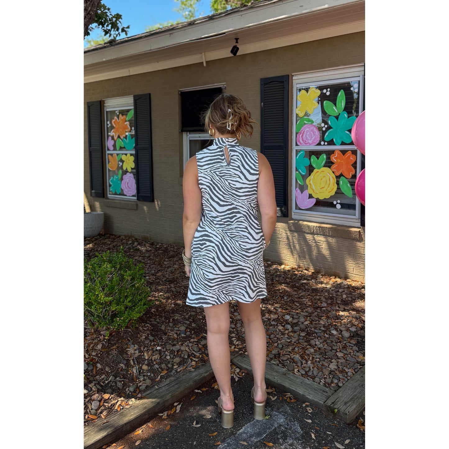 Zebra Mini Dress, Black/White
