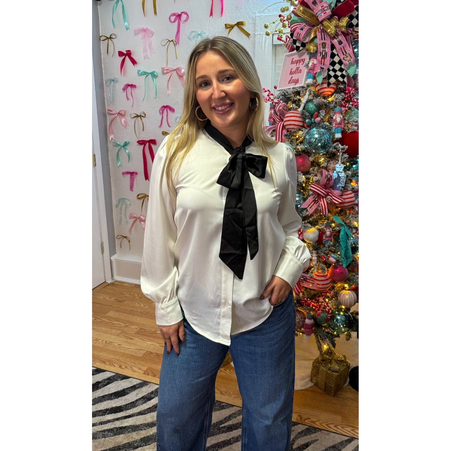White Blouse w/ Black Bow