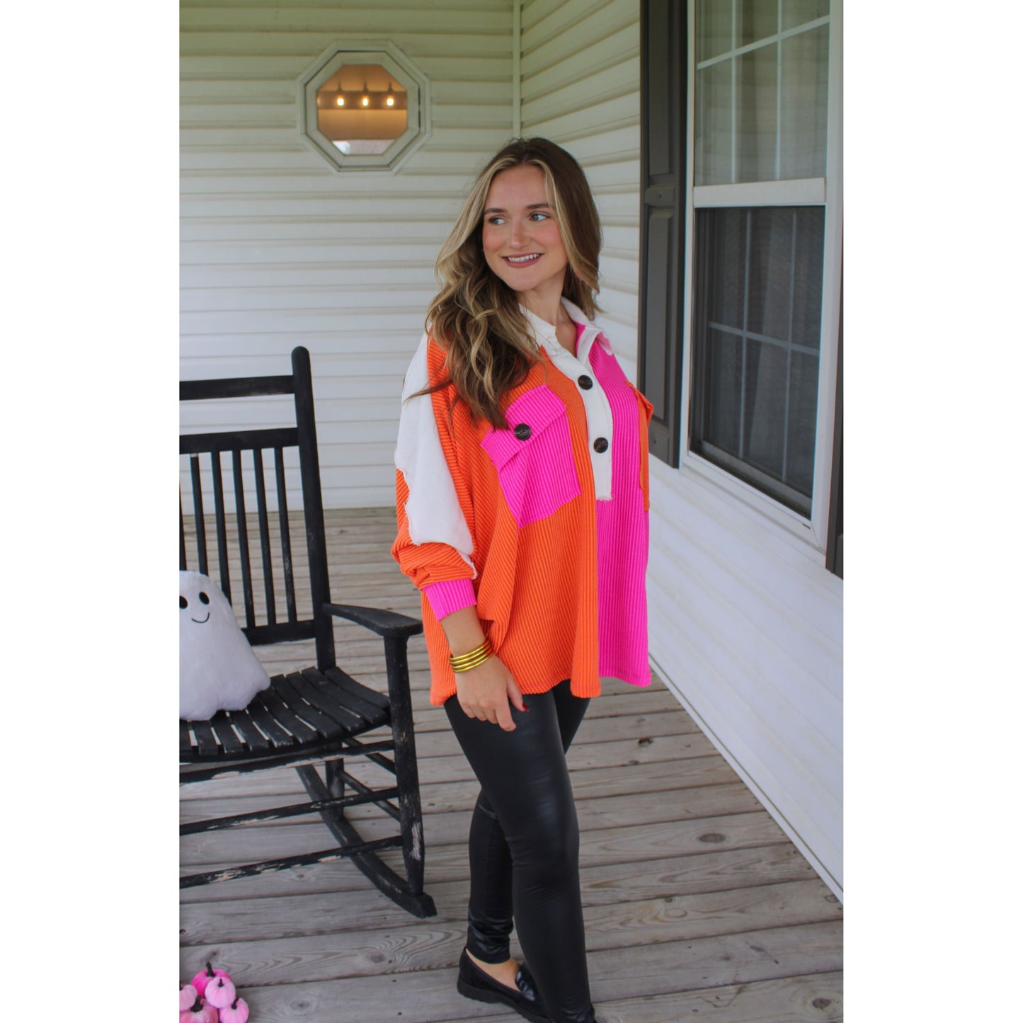 Molly Color-Block Top, Fuchsia/Orange