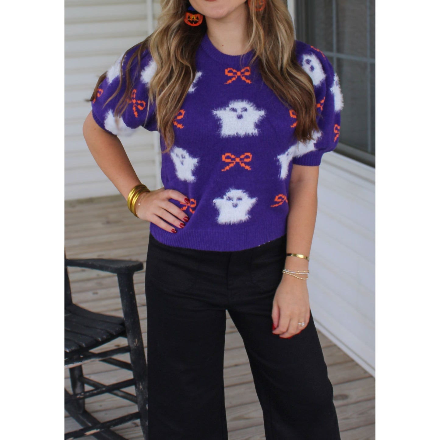 Ghost & Bows Spooky Top, Purple Multi