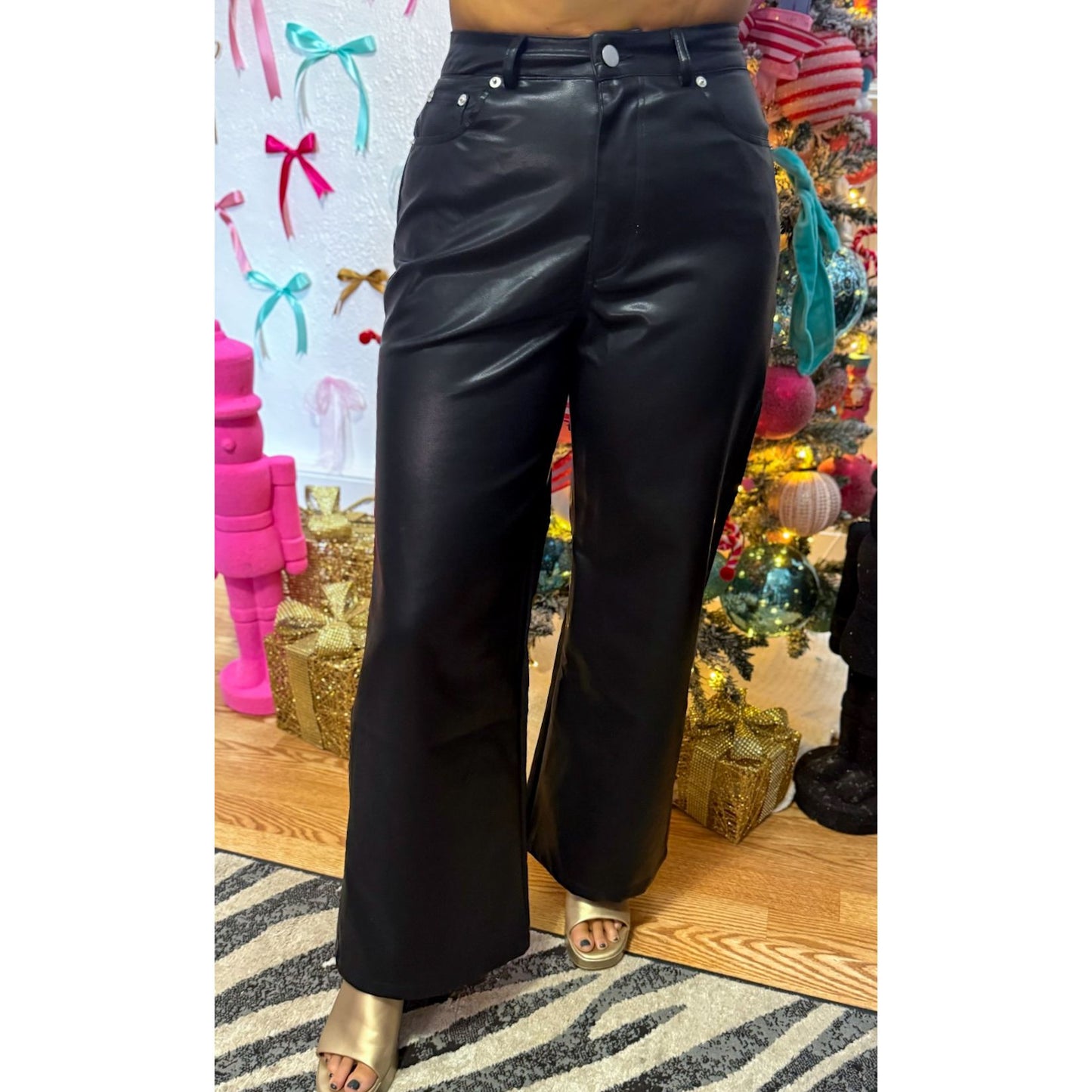 Faux Leather Pants, Black