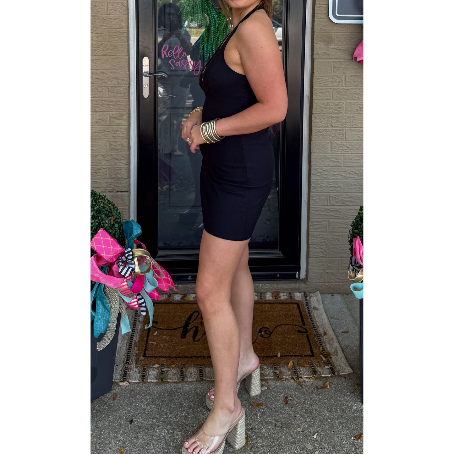 Halter Detail Mini Dress, Black