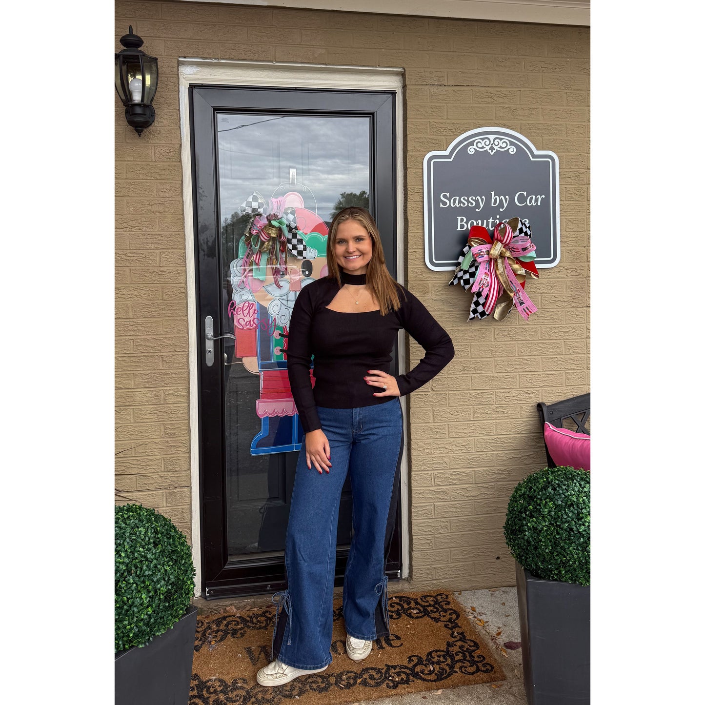 Mock Neck Cutout Top, Black