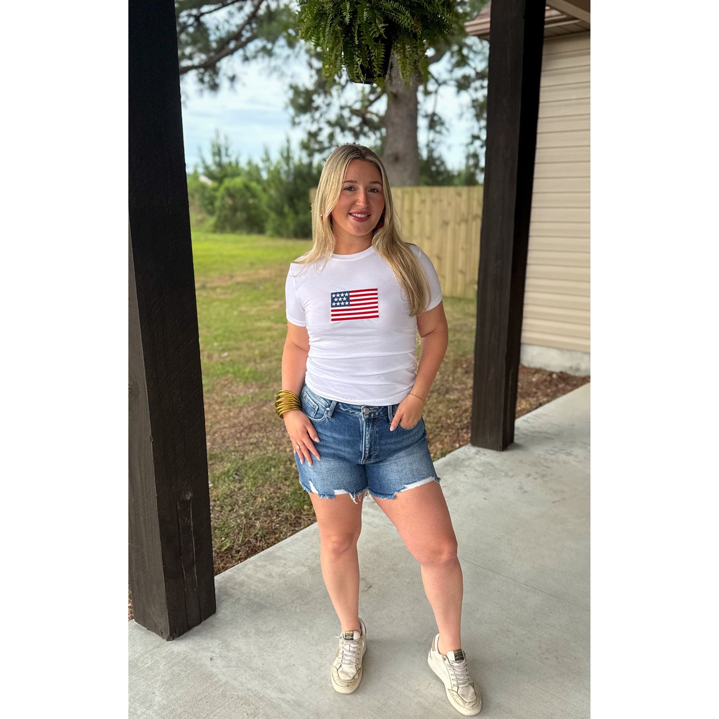 USA Flag Graphic Top, White Multi