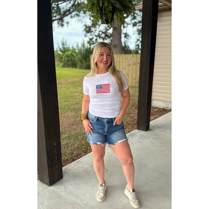 USA Flag Graphic Top, White Multi