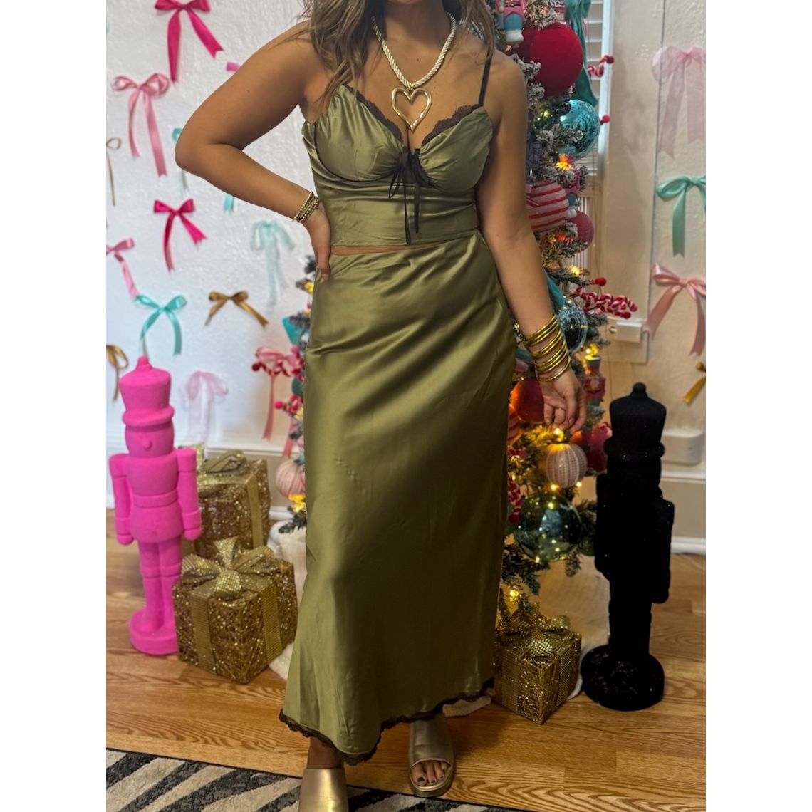 Olive Green Satin Set