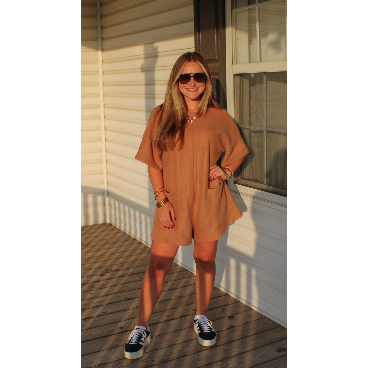 Teddy Oversized Romper, Camel