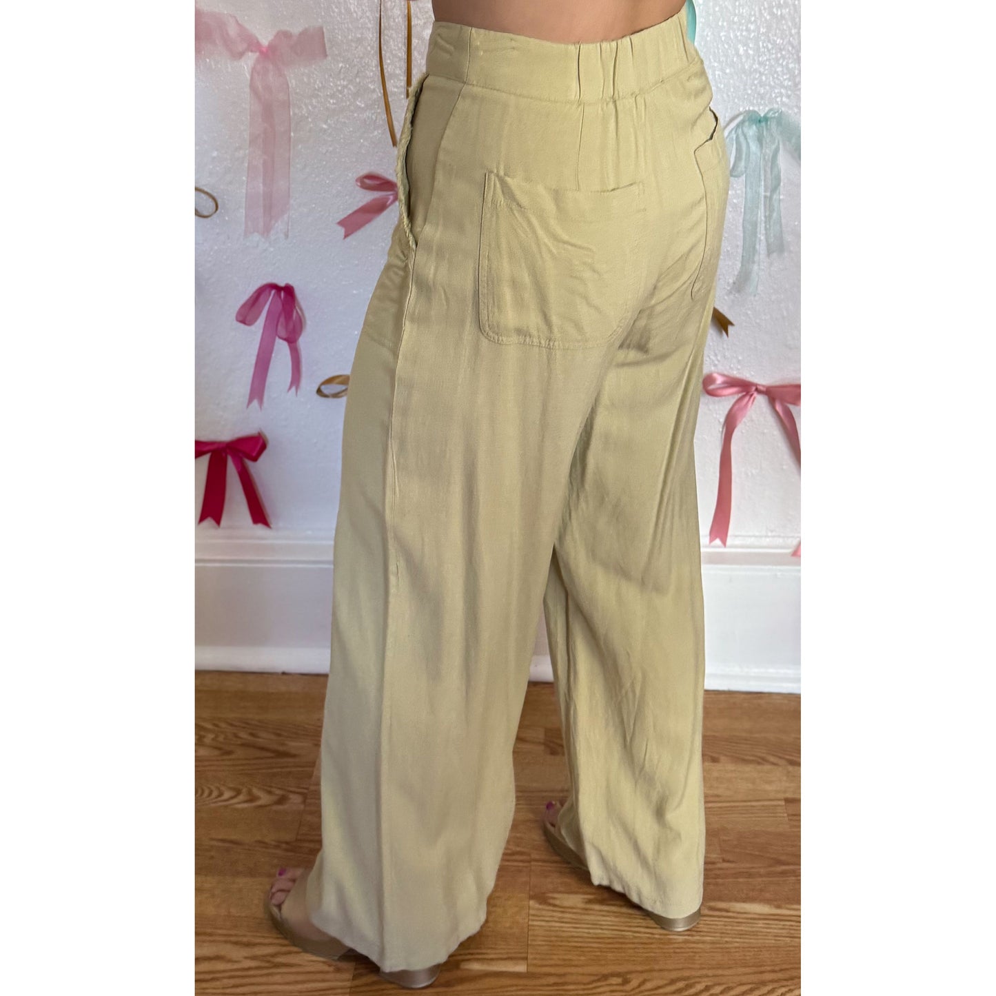 Emerson Wide Leg Pants, Light Olive