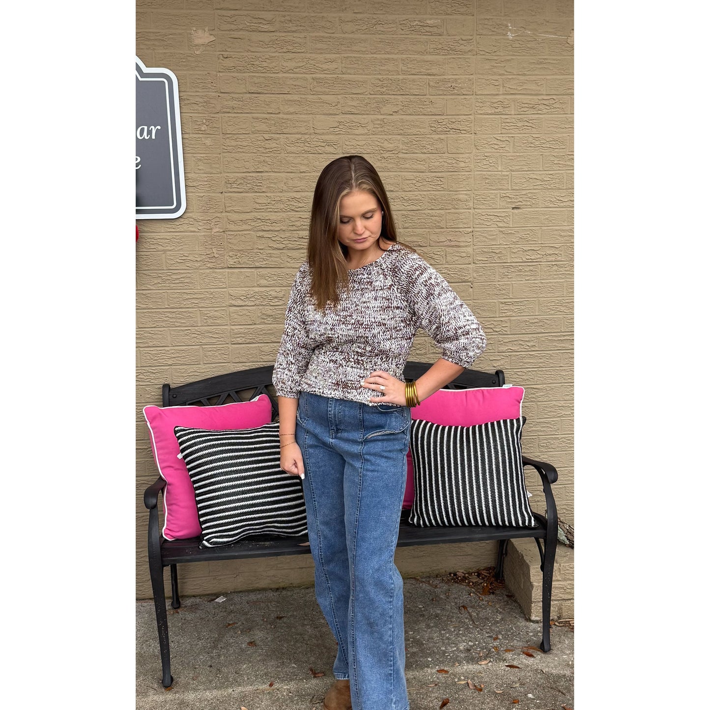 Kinsley Peplum Sweater Top, Dark Oak