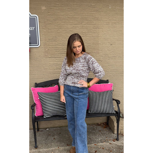 Kinsley Peplum Sweater Top, Dark Oak