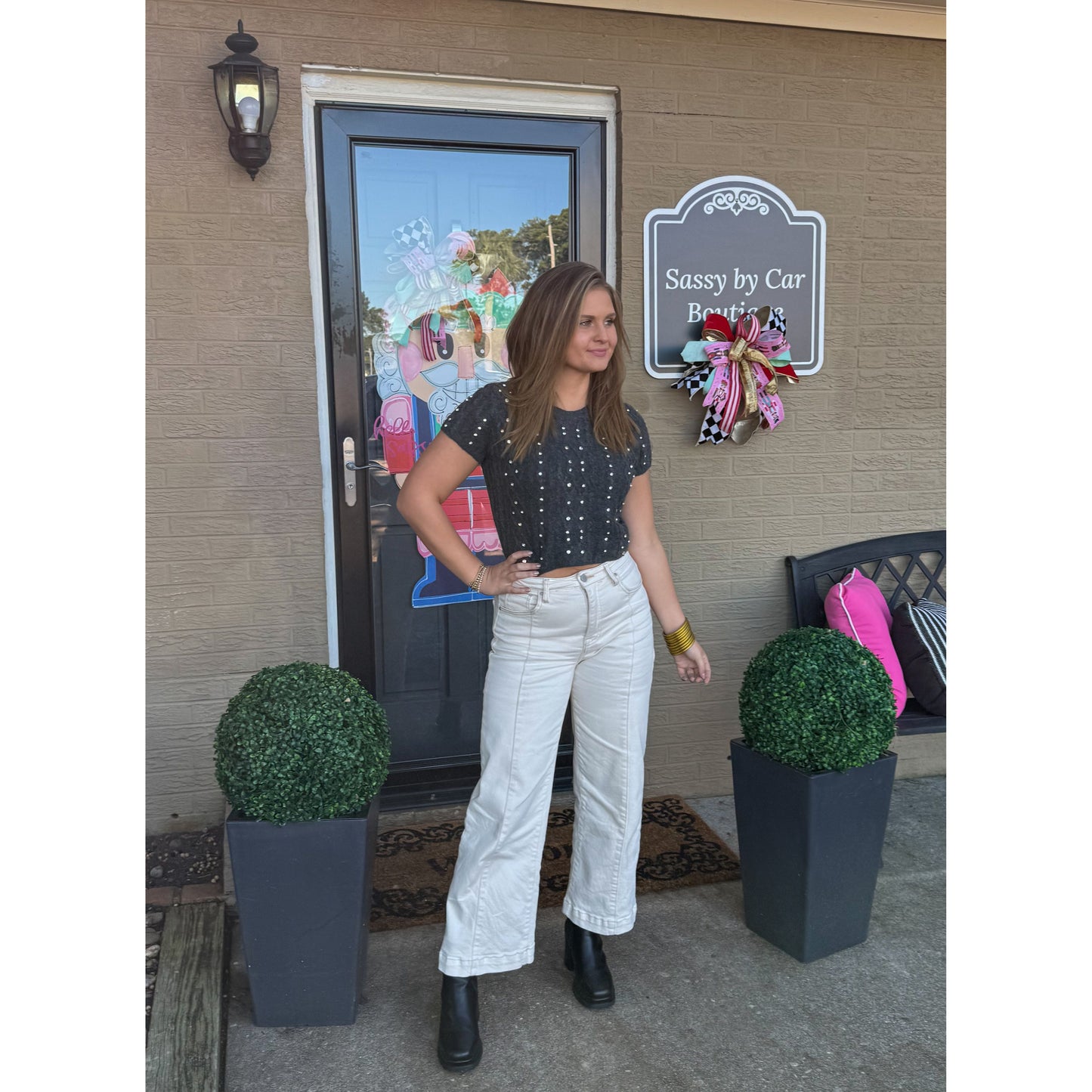 Brittany Detail Top, Charcoal